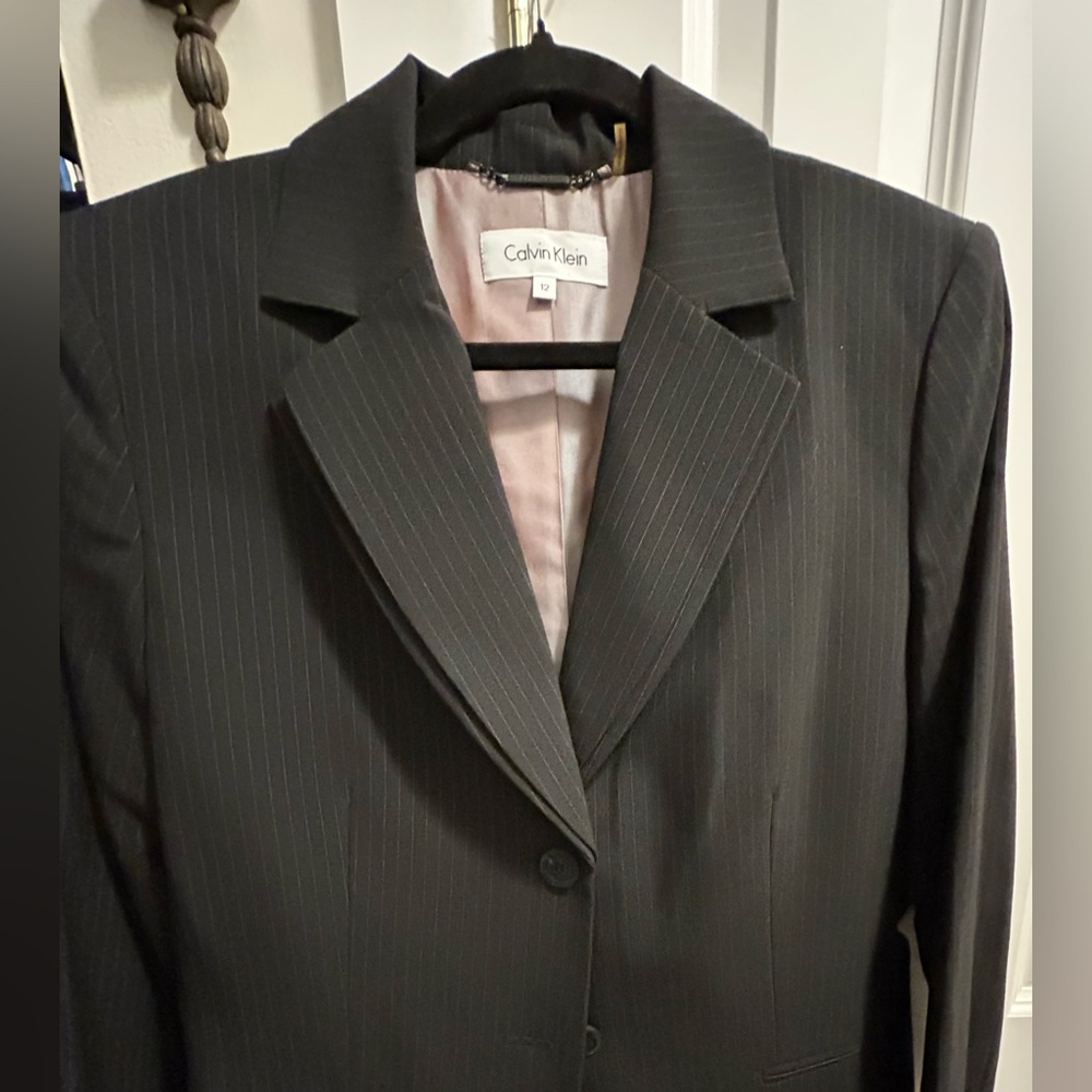 Calvin Klein Charcoal Pinstripe Pantsuit